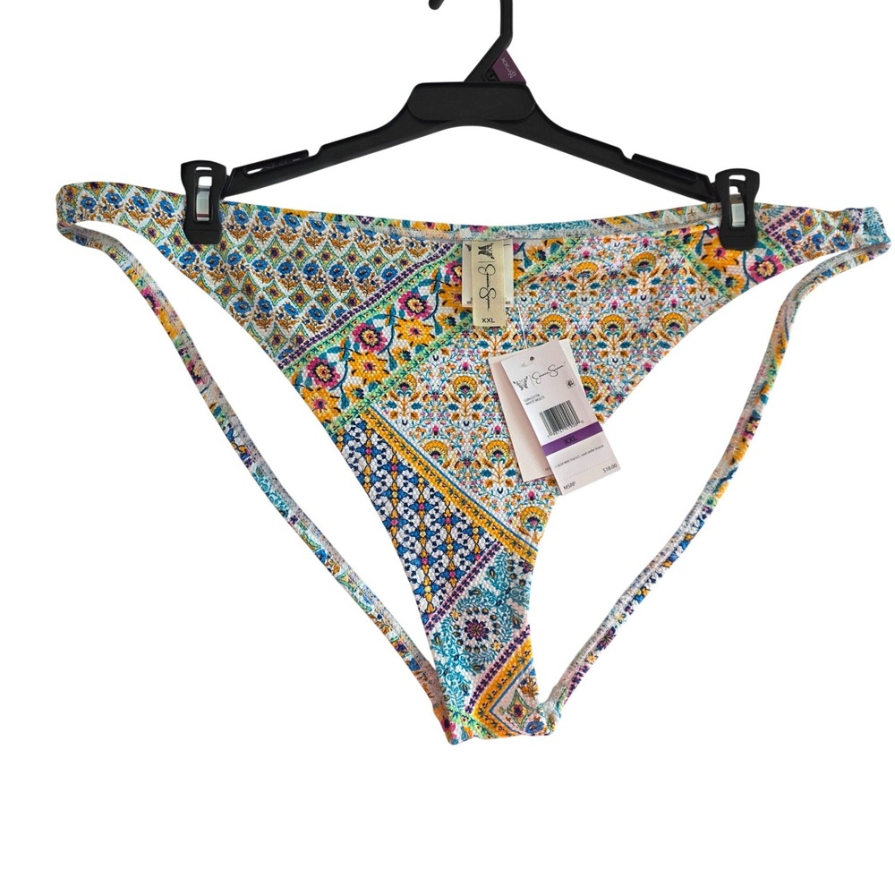 Jessica‎ Simpson Women's Bikini Size XXL White Multi Patchwork Print Swimwear